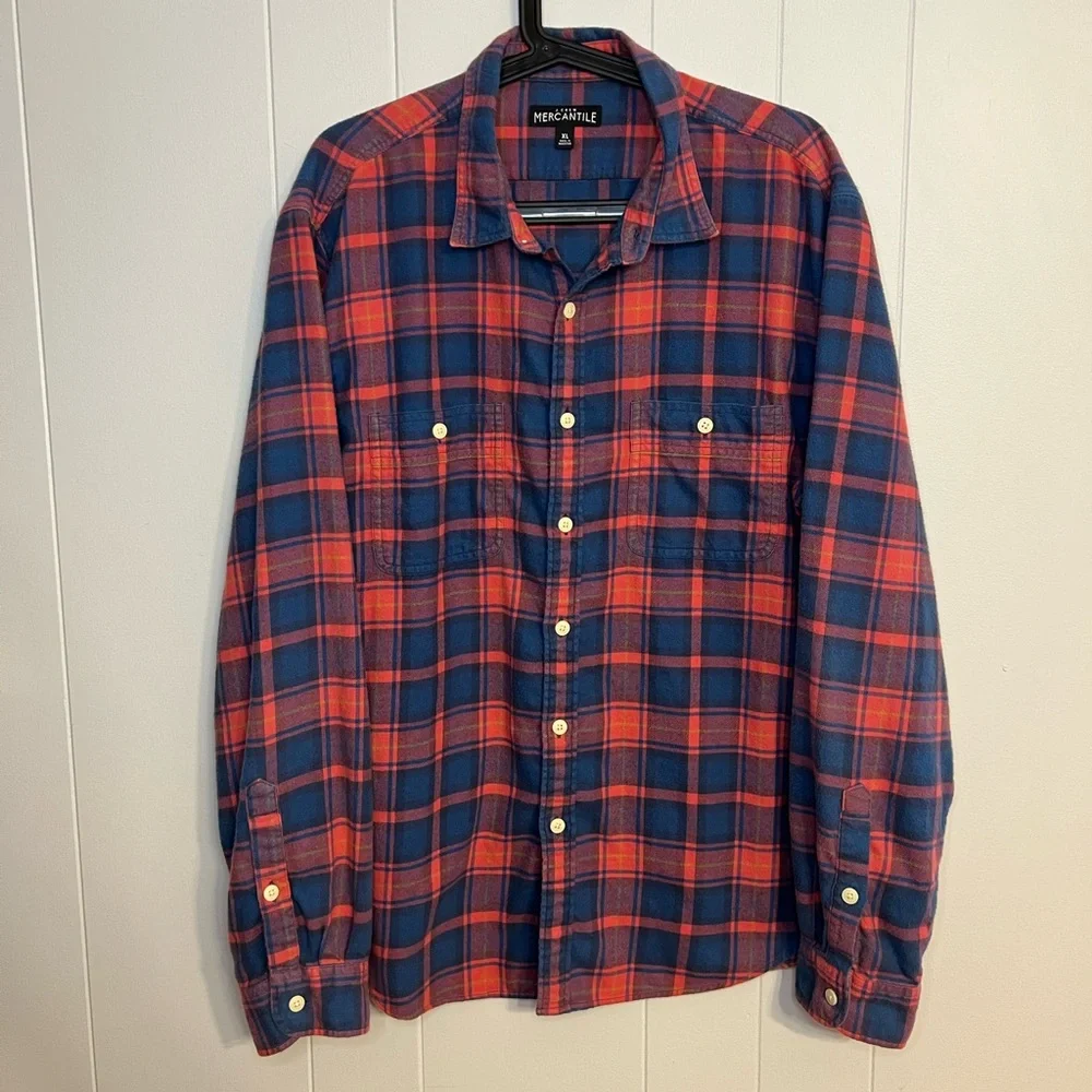 J. Crew Mercantile red and blue plaid‎ flannel size XL